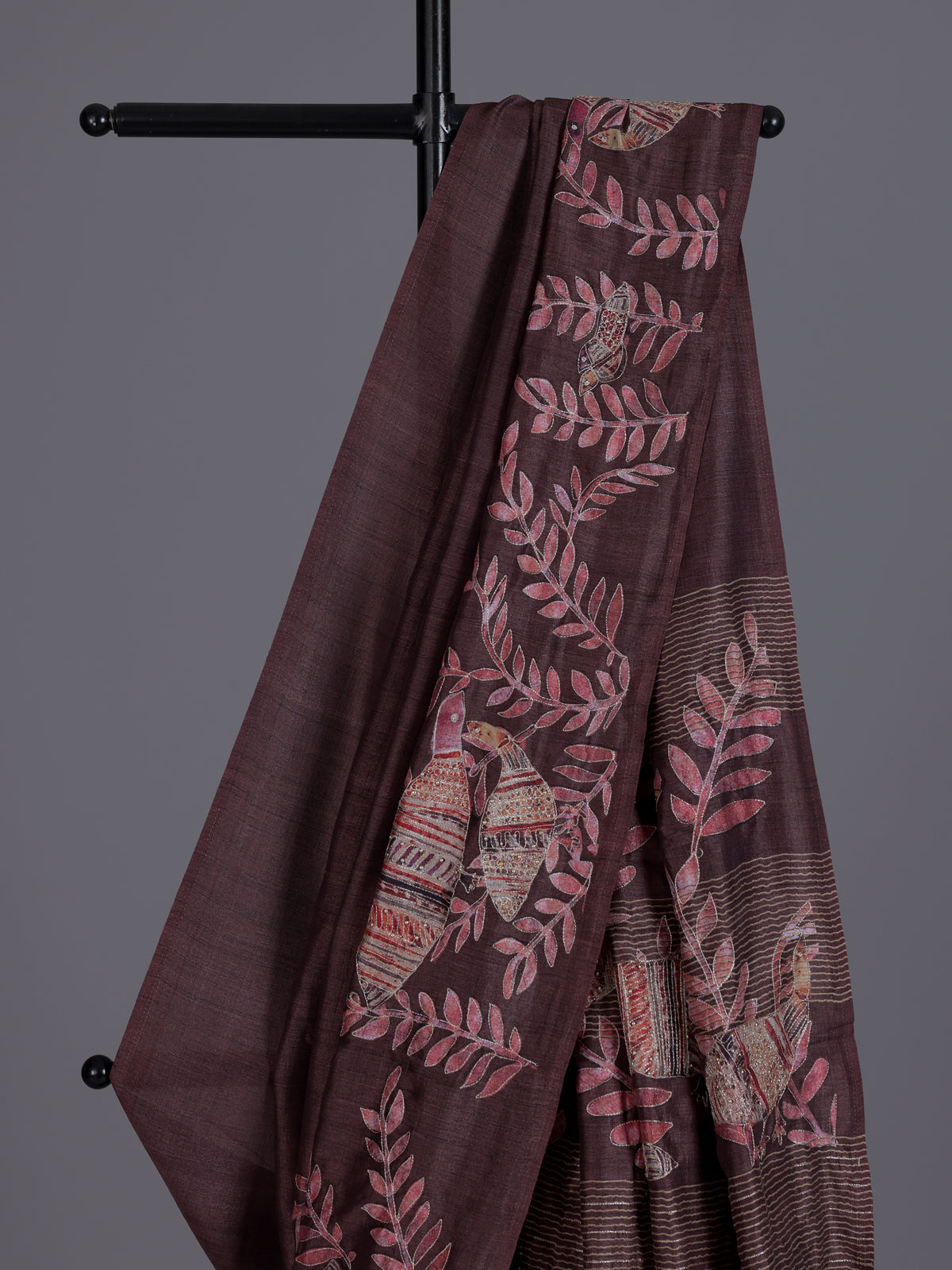 Wine women kalamkari zari saree