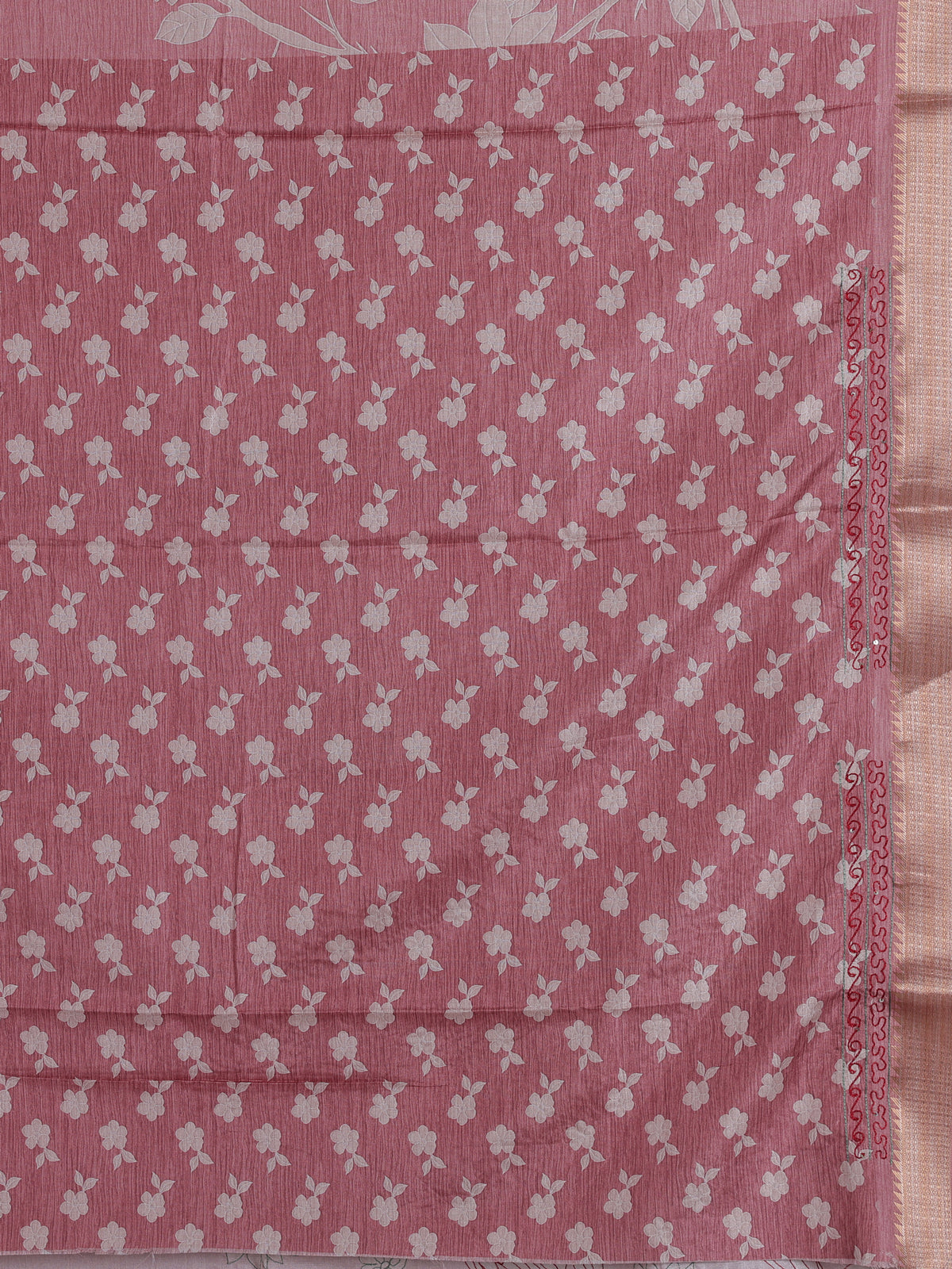 Pink women botanical kantha zari saree
