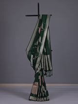 Green women floral silver zari saree