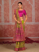 Light green shana silk graceful saree with unstitched blouse