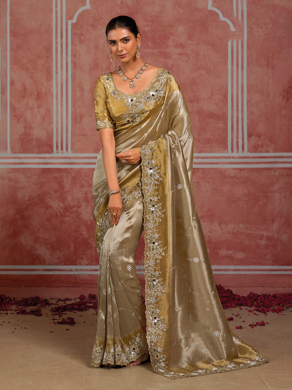 Silver ziraf silk opulent saree with unstitched blouse