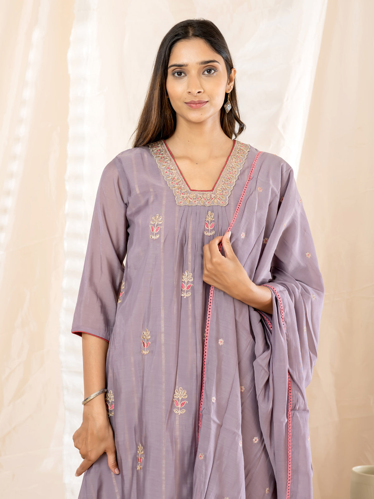 Lavender floral anarkali women palazzo kurti set