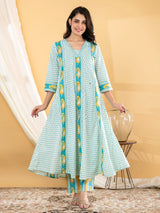 Sky blue paisley anarkali women pant kurti set
