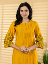 Yellow pin tuck women pant kurti set