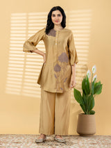 Gold floral patchwork women palazzo kurti set