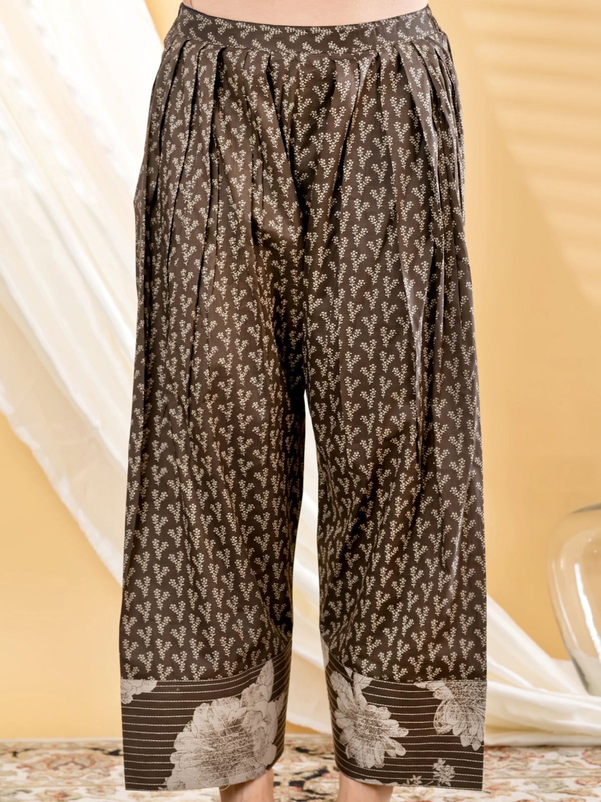 Deep charcoal floral women palazzo kurti set