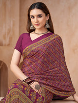 Rani pink printed crepe silk saree