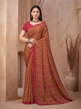 Mustard printed crepe silk saree