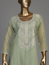 Green women floral zari kurti set