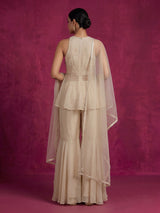 Cream women embellished halter sharara suit