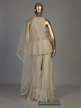 Cream women embellished halter sharara suit