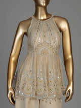Cream women embellished halter sharara suit