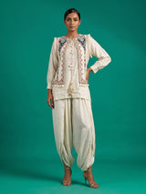 White women embellished jacket dhoti indo western