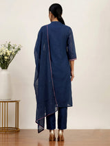 Navy blue women floral threadwork pant suit