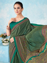 Rama blue designer crepe silk saree