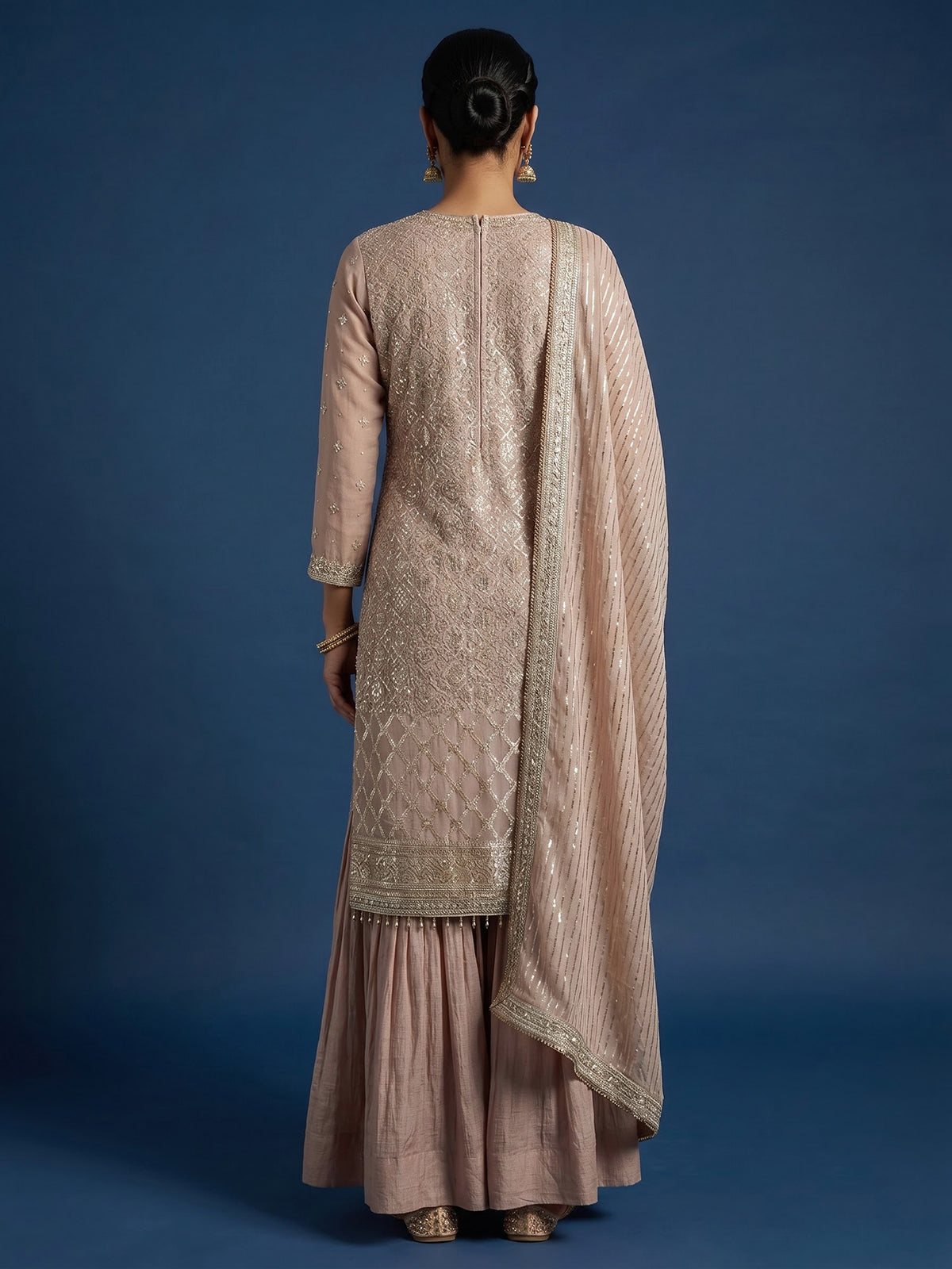 Pink women embellished festive sharara suit