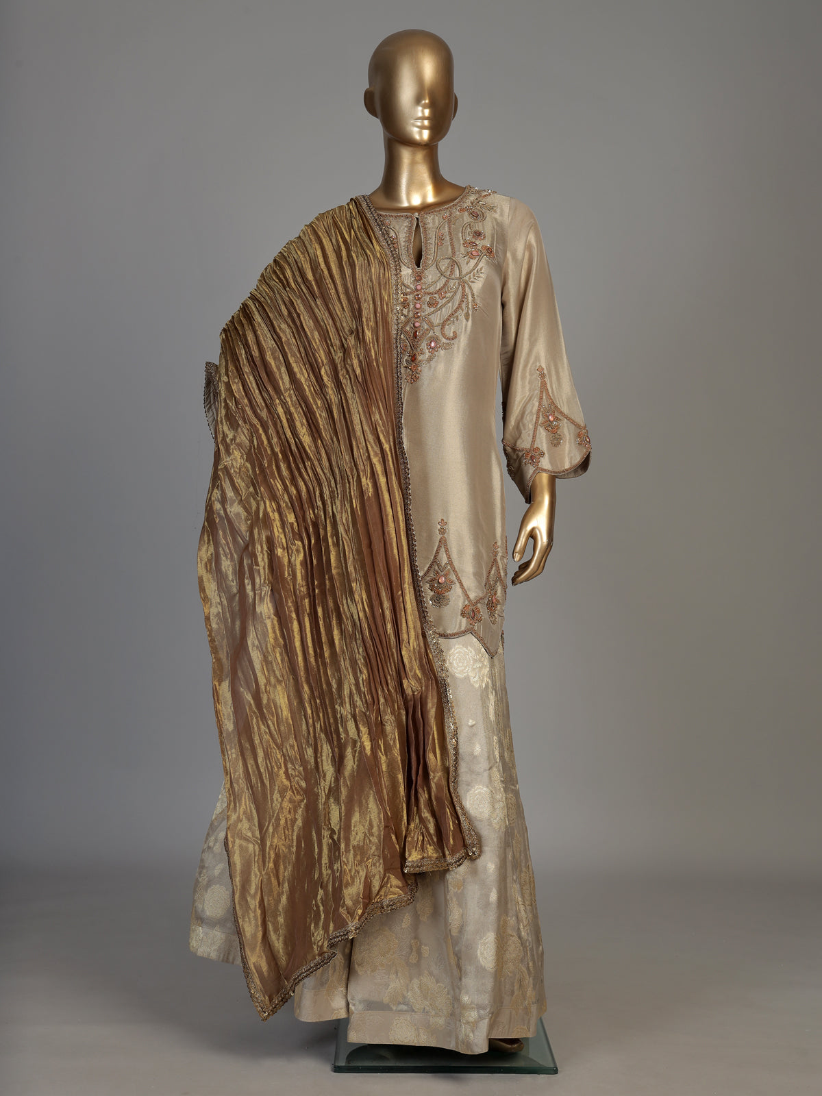 Ivory women metallic floral sharara suit