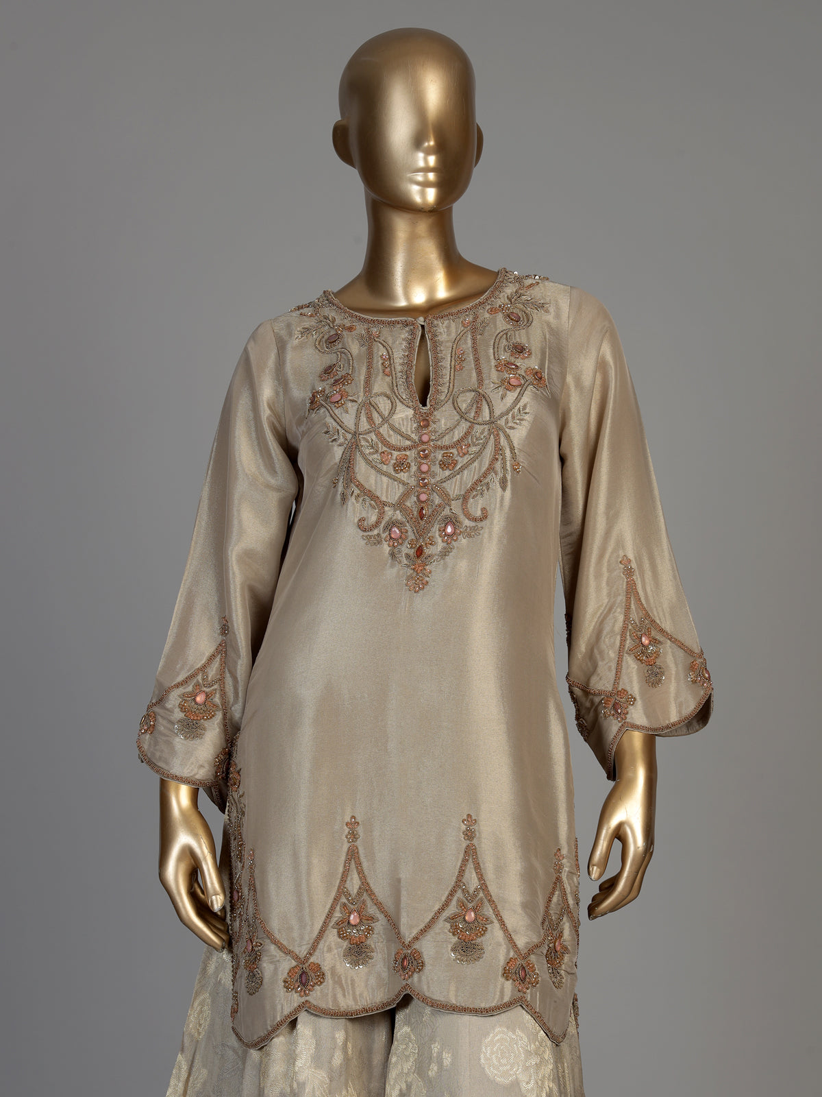 Ivory women metallic floral sharara suit