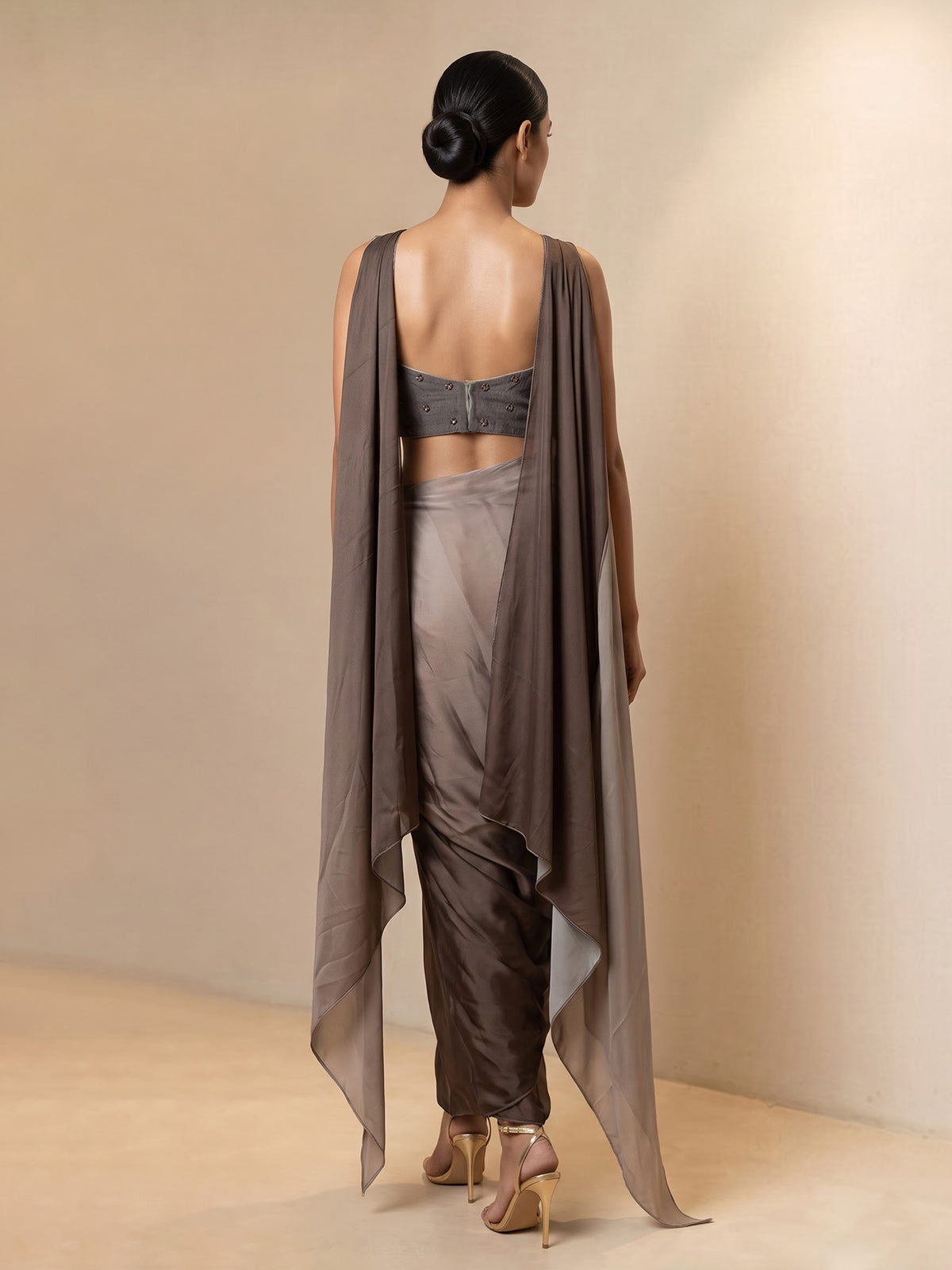 Silver brown women shaded cowl skirt indo western