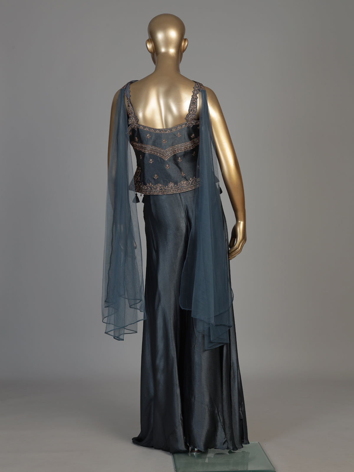 Grey women traditional medallion sharara suit
