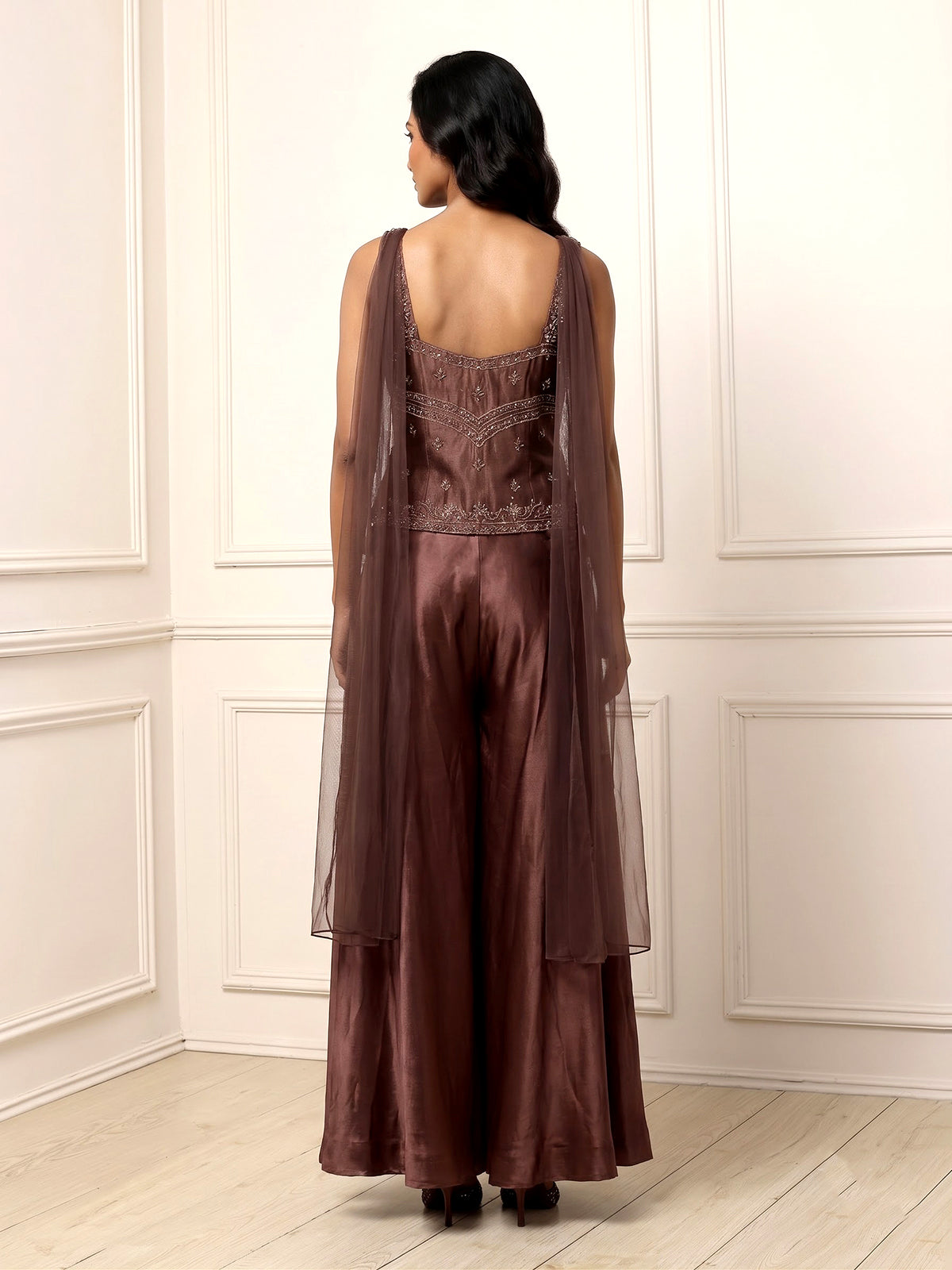 Brown women traditional medallion sharara suit