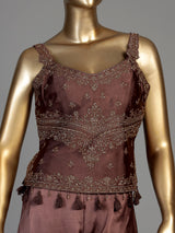 Brown women traditional medallion sharara suit