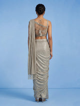 Beige women pearl drape ready to wear saree