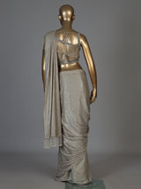 Beige women pearl drape ready to wear saree