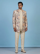 Cream men floral tapestry embroidered indo western