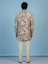 Cream men floral tapestry embroidered indo western