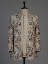 Cream men floral tapestry embroidered indo western
