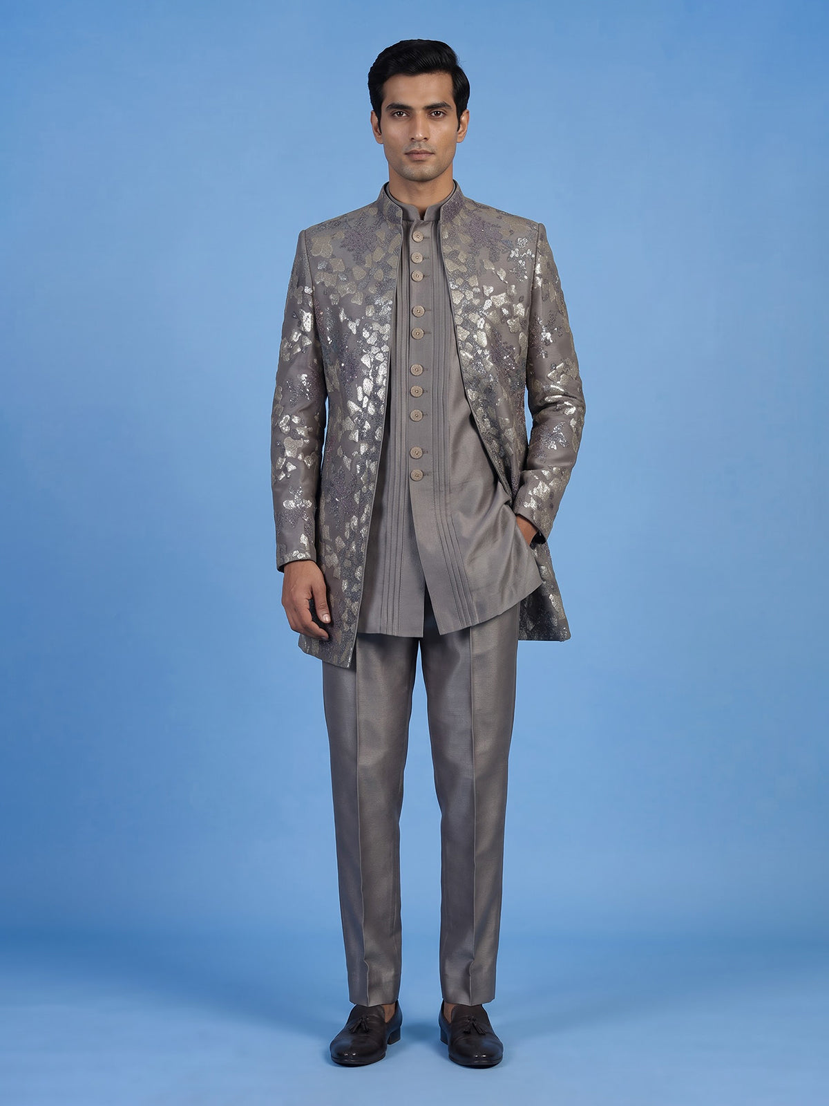 Grey men abstract metallic bandhgala indo western