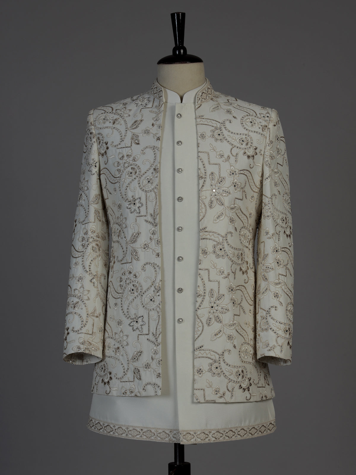 Off white men paisley embroidered indo western