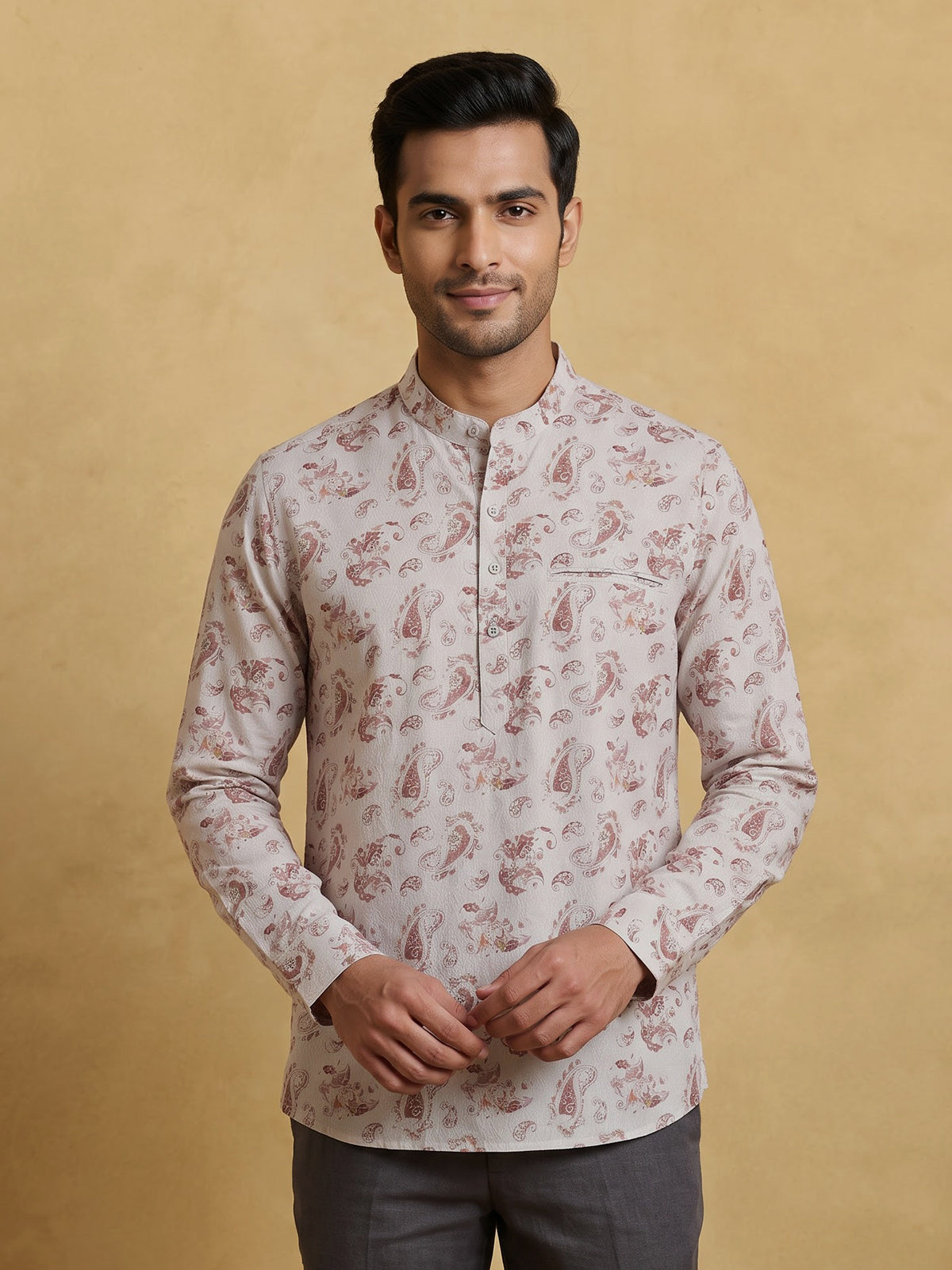 White men kalka floral chinese kurta