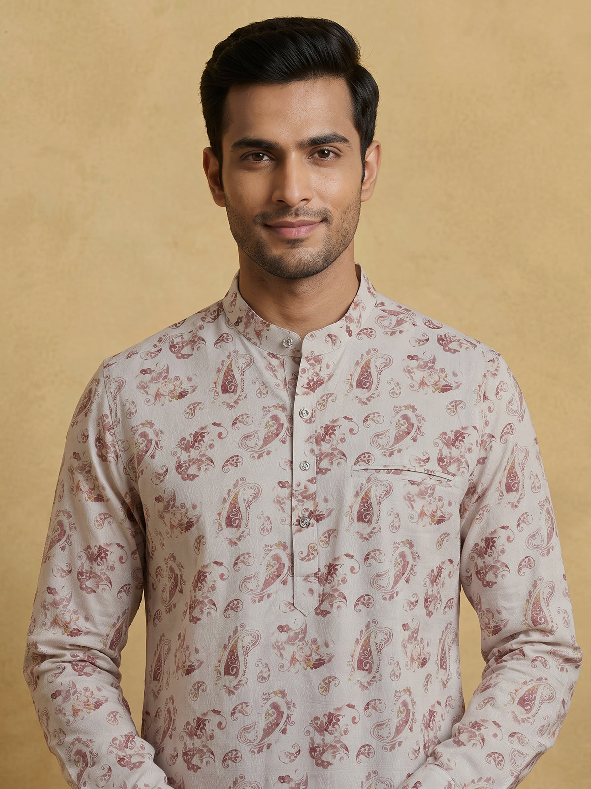 White men kalka floral chinese kurta