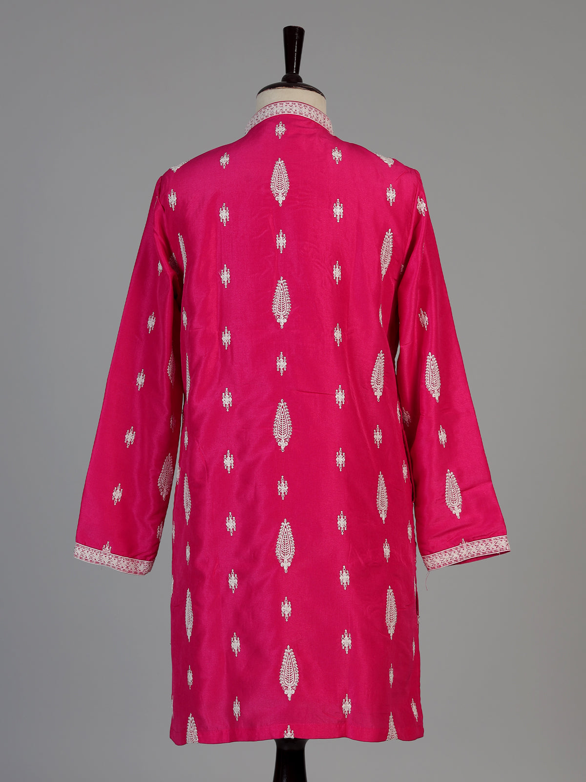 Rani pink men ivory threadwork kurta