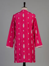 Rani pink men ivory threadwork kurta