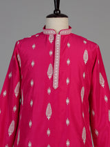 Rani pink men ivory threadwork kurta