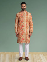 Beige men baroque paisley kurta pajama