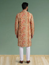 Beige men baroque paisley kurta pajama
