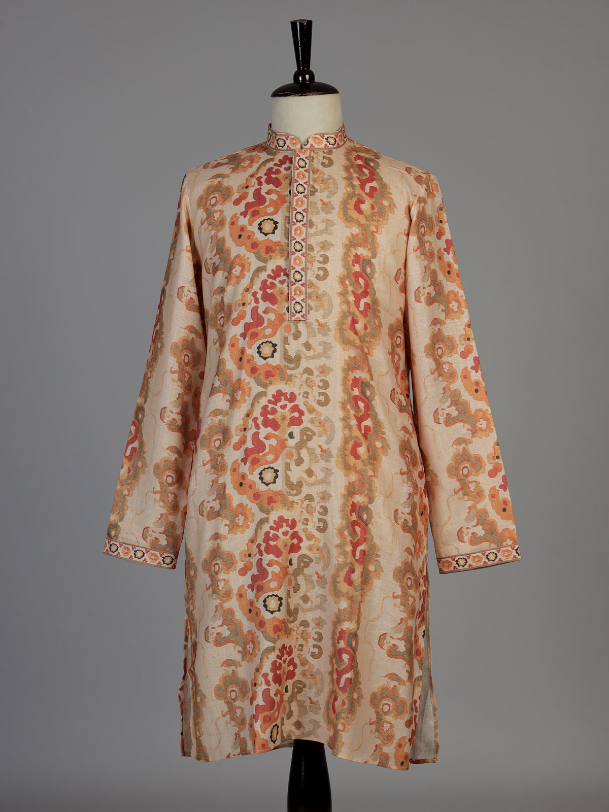 Beige men baroque paisley kurta pajama