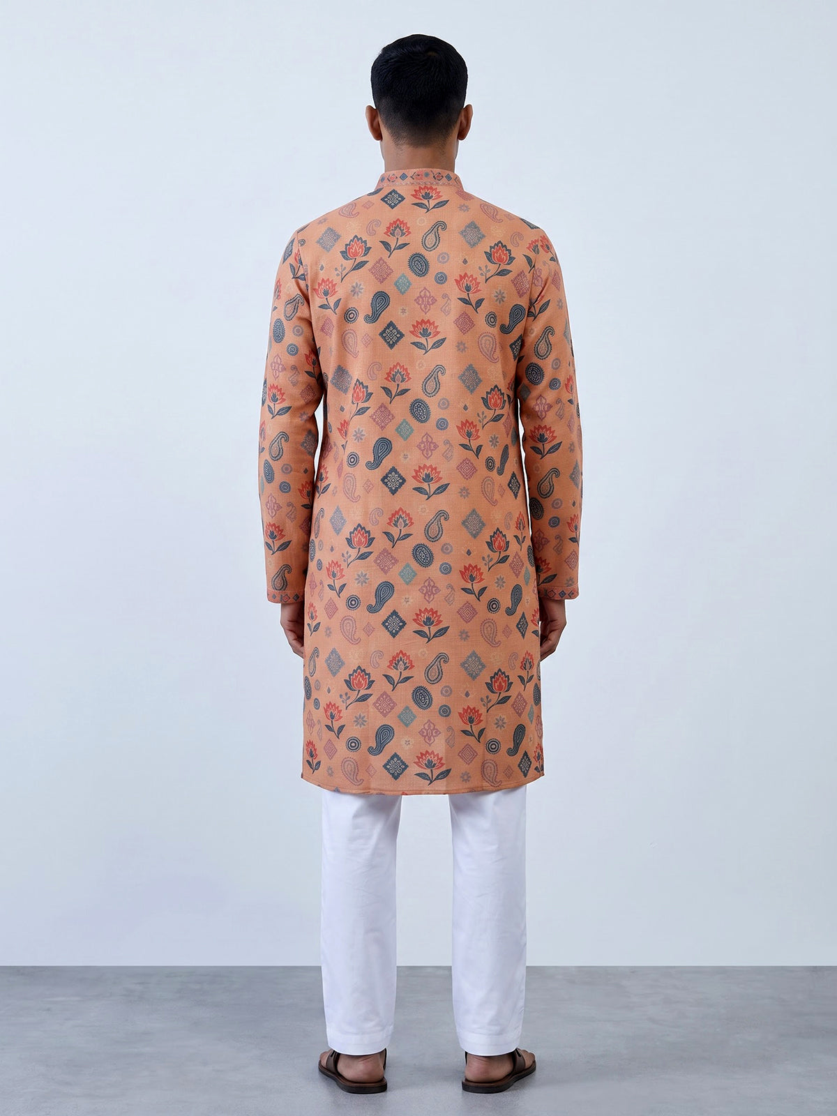 Peach men kalka floral kurta suit