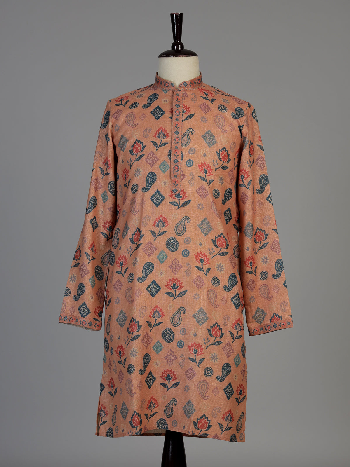 Peach men kalka floral kurta suit