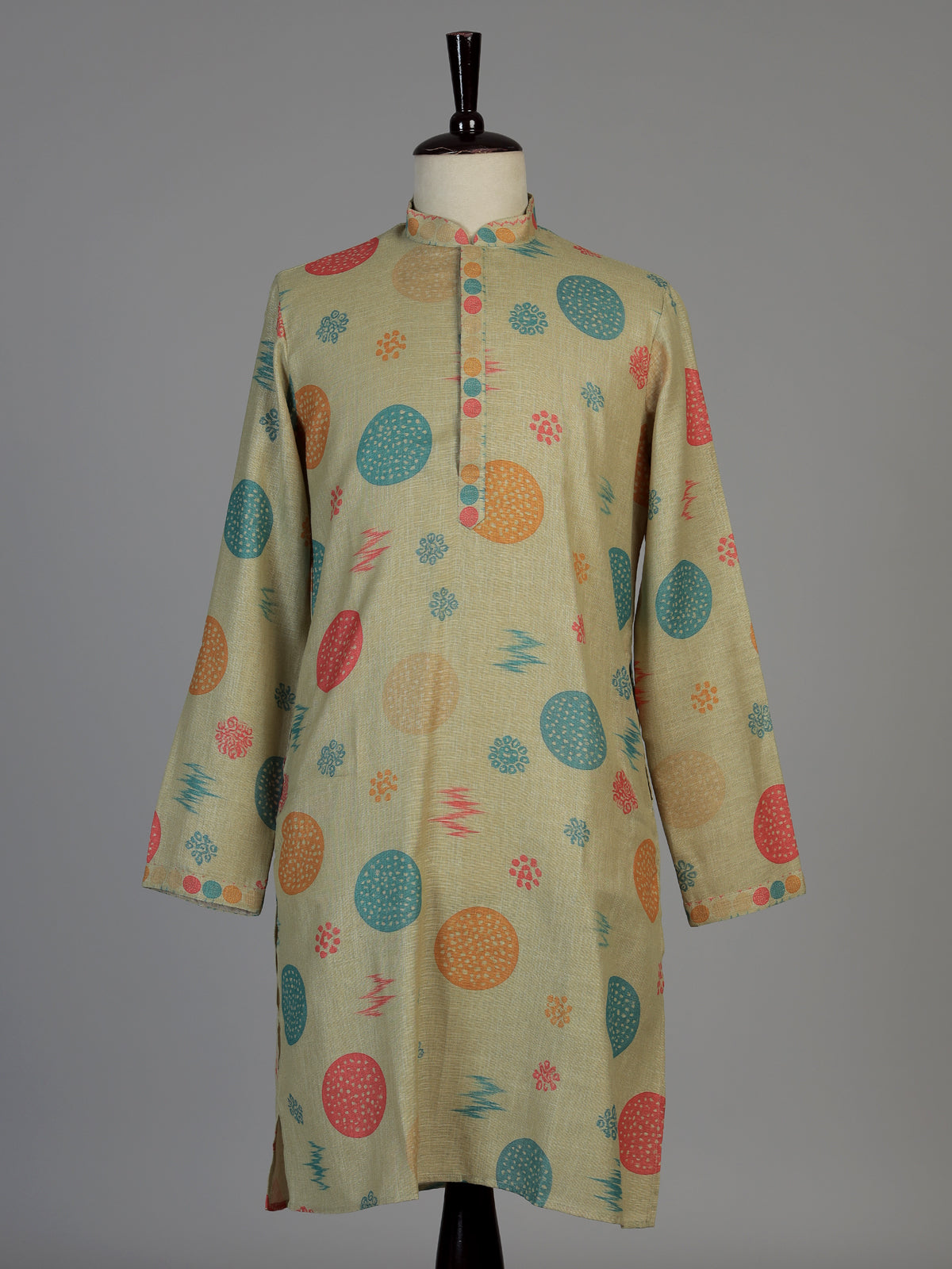 Pista green men geometric kurta suit