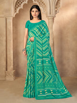 Rama green printed saree in soft crepe silk