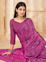 Rani pink abstract printed crepe silk saree
