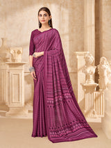 Wine geometric printed crepe silk saree