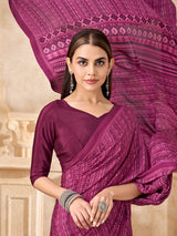 Wine geometric printed crepe silk saree