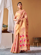 Peach designer tissue silk festive saree