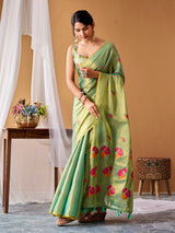 Green premium woven tissue silk saree